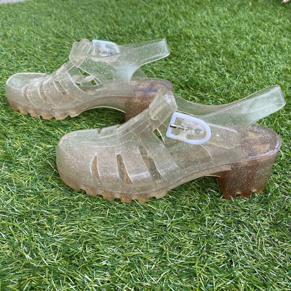 Glitter Jelly Chunky Heel Sandals